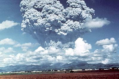 A huge cloud of volcanic ash and gas rises above Mount Pinatubo, Philippines, on June 12, 1991. Three days later, the volcano exploded in the second-largest volcanic eruption on Earth in this century. Timely forecasts of this eruption by scientists from the Philippine Institute of Volcanology and Seismology and the U.S. Geological Survey enabled people living near the volcano to evacuate to safer distances, saving at least 5,000 lives.