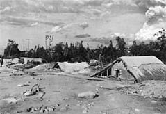 Homes surrounded by lahar deposits from Mount Pinatubo